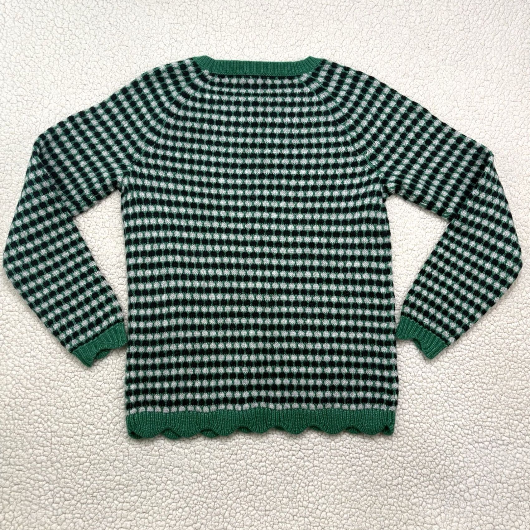 Talbots Talbots Crewneck Pullover Sweater S Women Green Geometric Jacquard Knit Lightweight Holiday Scallop Hem Regular Size Small NWT Size S / US 4 / IT 40 - 5 Thumbnail