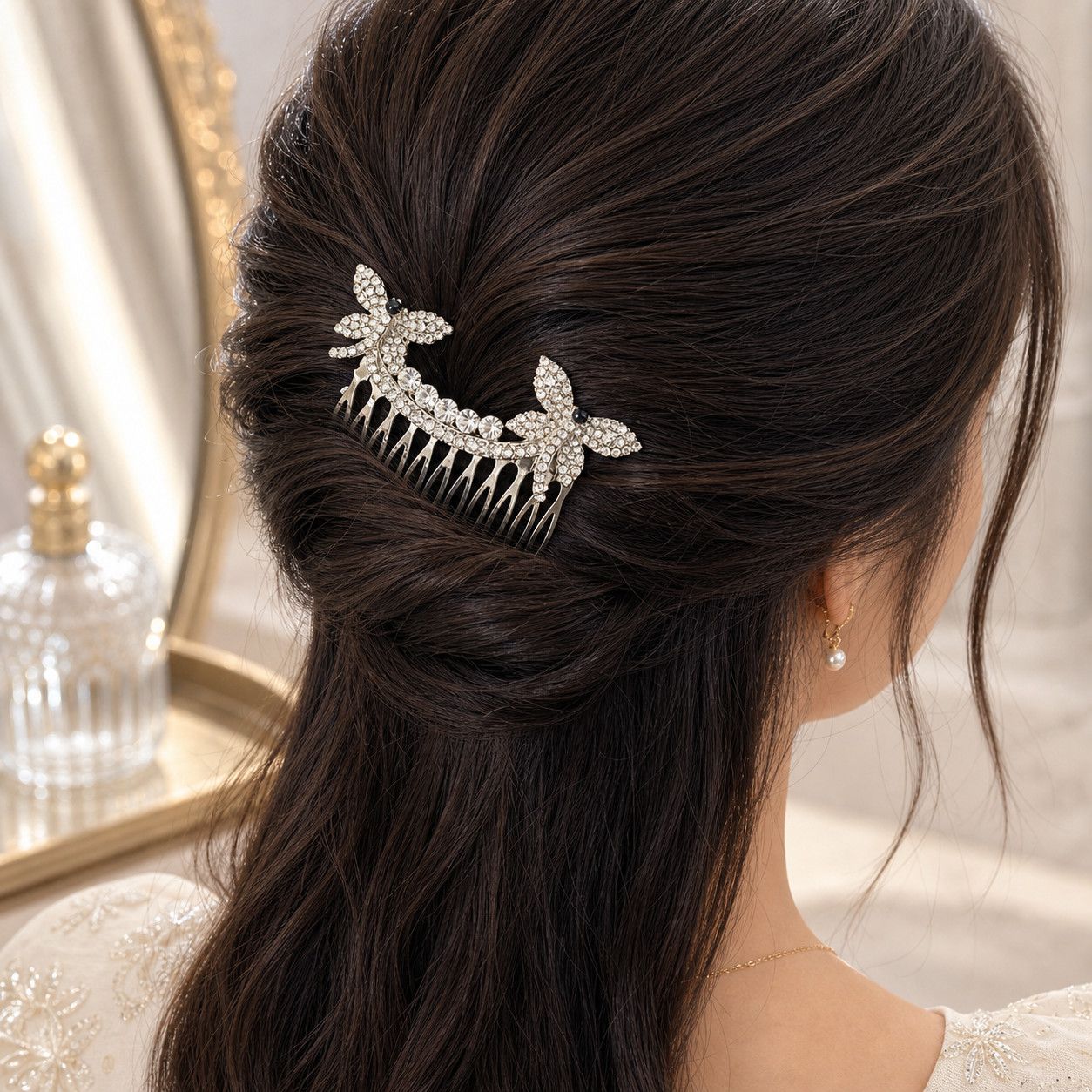 Other Silver Rhinestone Butterfly Hair Comb Size ONE SIZE - 1 Thumbnail