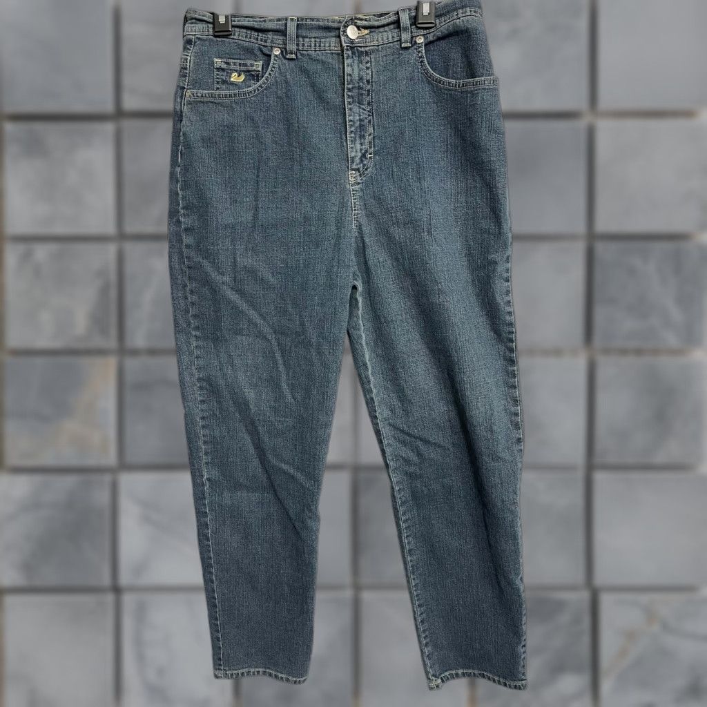 Gloria Vanderbilt VINTAGE Gloria Vanderbilt Jeans Shirt Denim 90s Dark Blue 14 Regular High Rise 32x30 Cotton Blend Tapered 5-Pocket Womens Mens Size 36" / US 14 / IT 50 - 1 Thumbnail