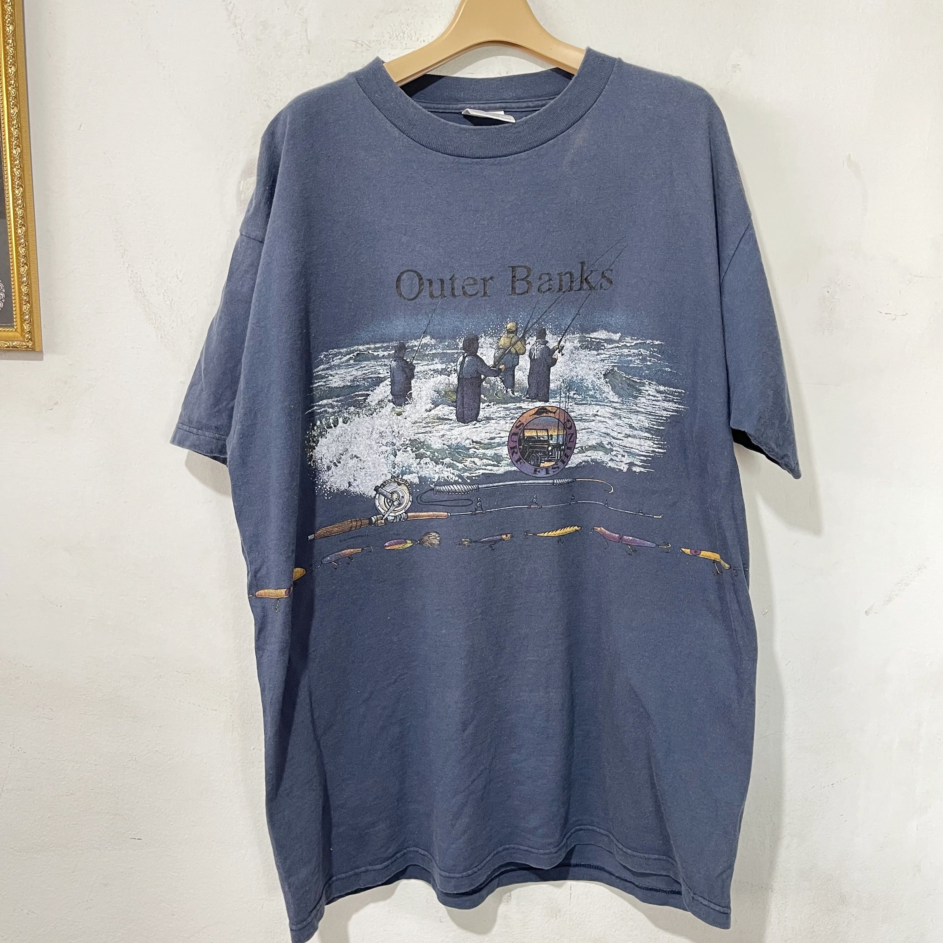 Vintage Vintage 90s Outer Banks Fishing T-Shirt Size US XL / EU 56 / 4 - 1 Thumbnail