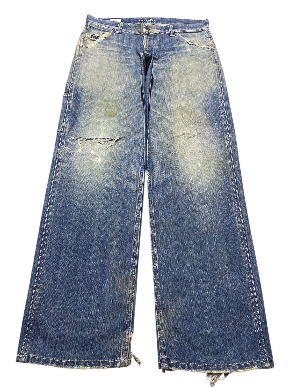 Junya Watanabe × Lacoste Vintage Lacoste Japan Faded Wash Distressed Baggy Jeans Size US 31 - 1 Thumbnail
