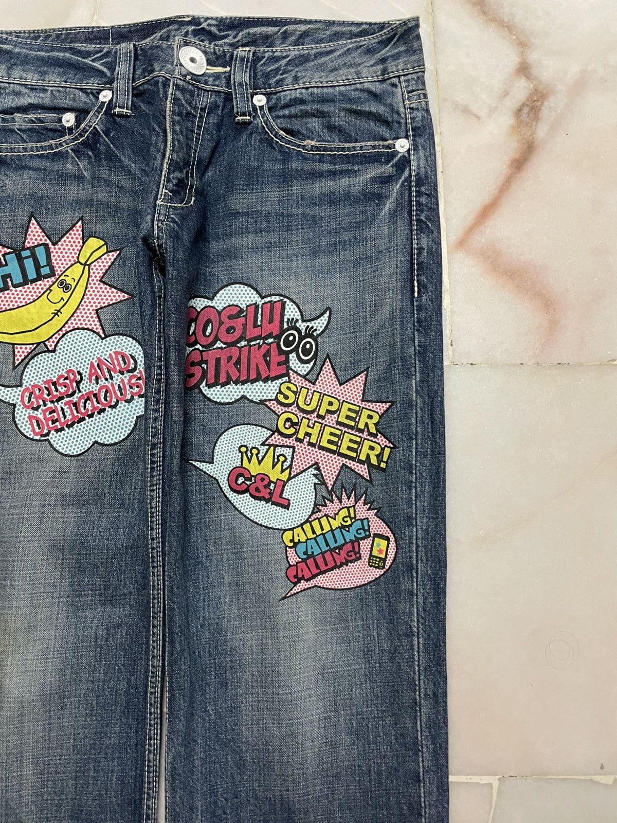 Japanese Brand 💥Sick💥Vintage Co&Lu Mudwash Super Cheere Print Denim Jeans Size US 31 - 5 Thumbnail