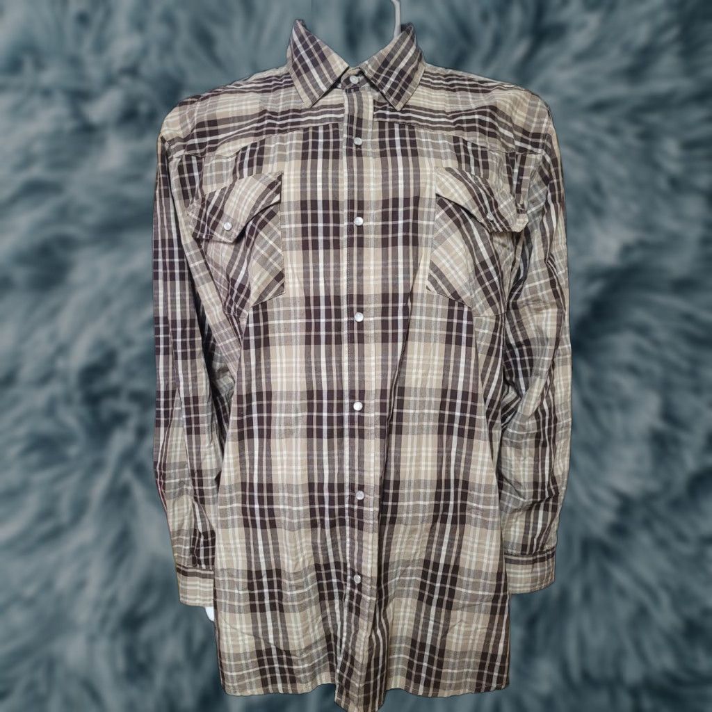 Vintage Brit & Bridle Western Shirt 2XL Long Sleeve Plaid Snap Button Up Brown Cotton Blend Men XXL Size US XXL / EU 58 / 5 - 1 Thumbnail