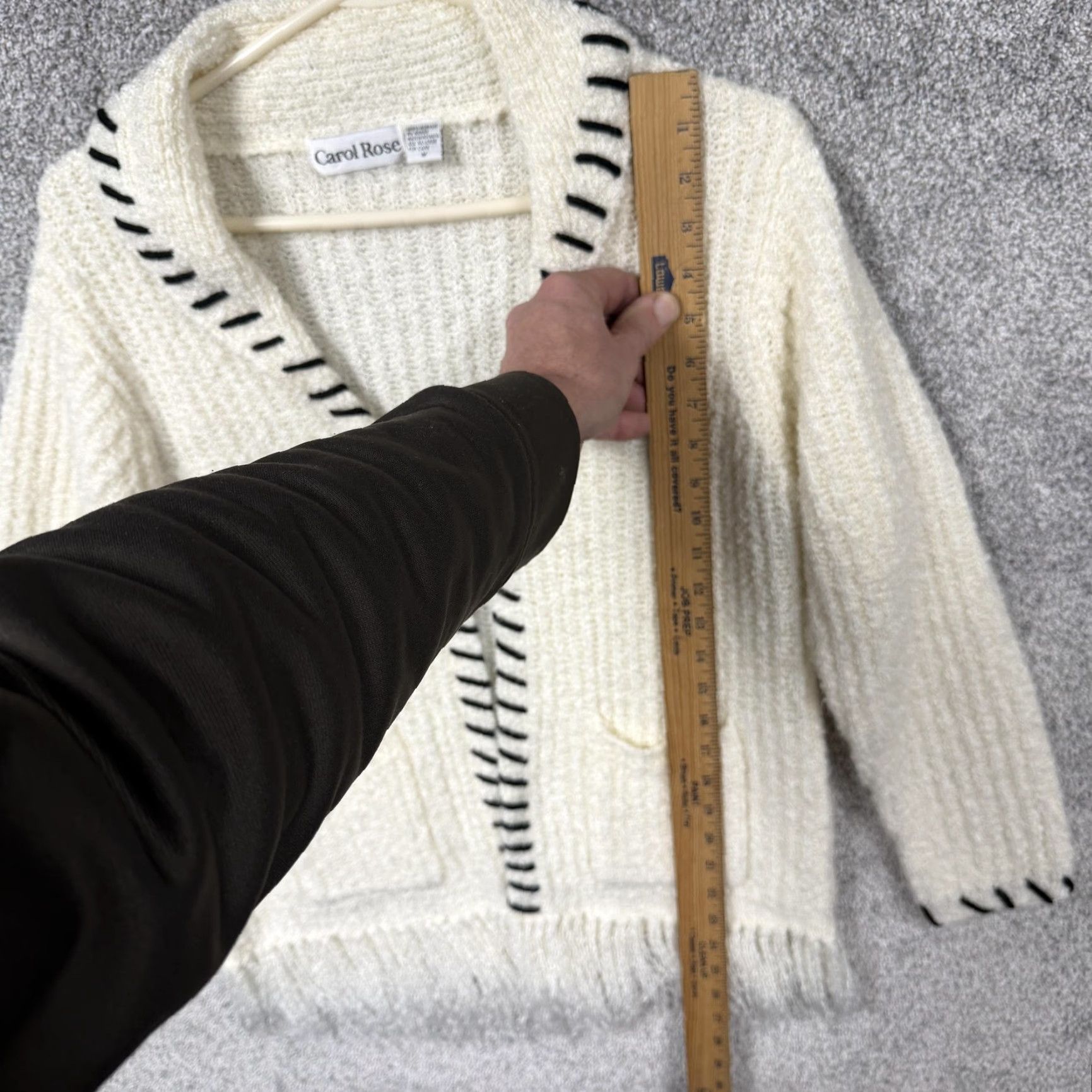 Vintage Carol Rose Cardigan Sweater Womens M Cream Fringe Knit Boho Festival Coquette Size M / US 6-8 / IT 42-44 - 2 Thumbnail