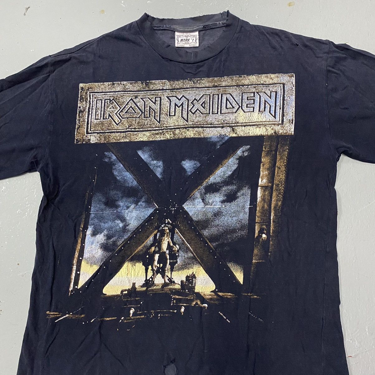 Band Tees × Vintage Vintage Thrashed Iron Maiden X Factor Tour Tee Distressed Size US L / EU 52-54 / 3 - 3 Thumbnail