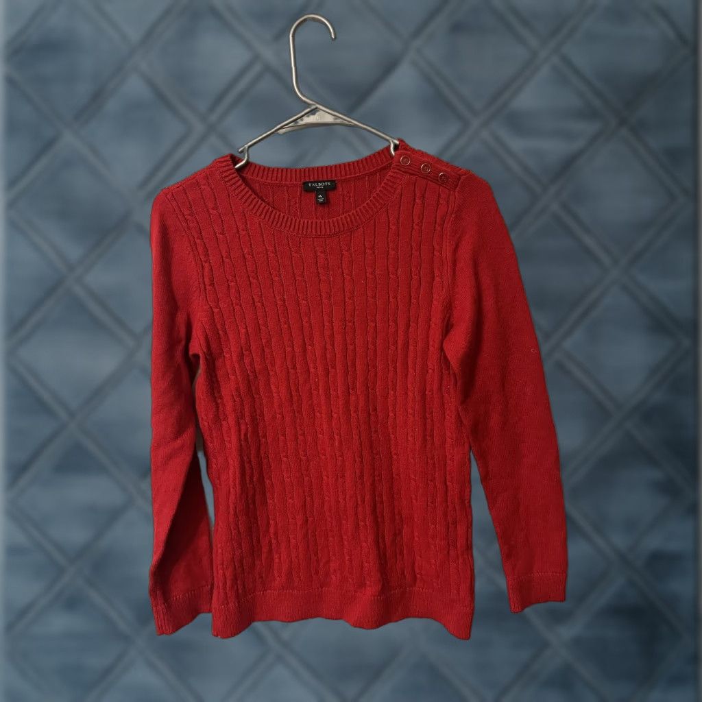 Talbots Talbots Red Sweater Knit Cable Knit Round Neck Button Petit Womens Pullover Casual Size M / US 6-8 / IT 42-44 - 1 Thumbnail