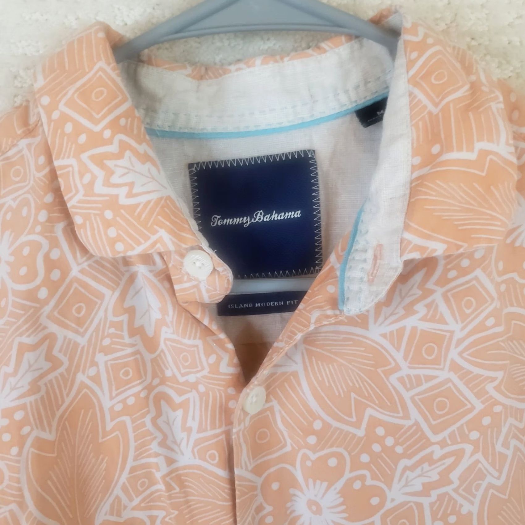 Tommy Bahama Tommy Bahama Shirt Men M Hawaiian Peach Orange Silk Cotton Short Slv Button-Up Collar Geometric Floral Modern Island Fit Size US M / EU 48-50 / 2 - 4 Thumbnail