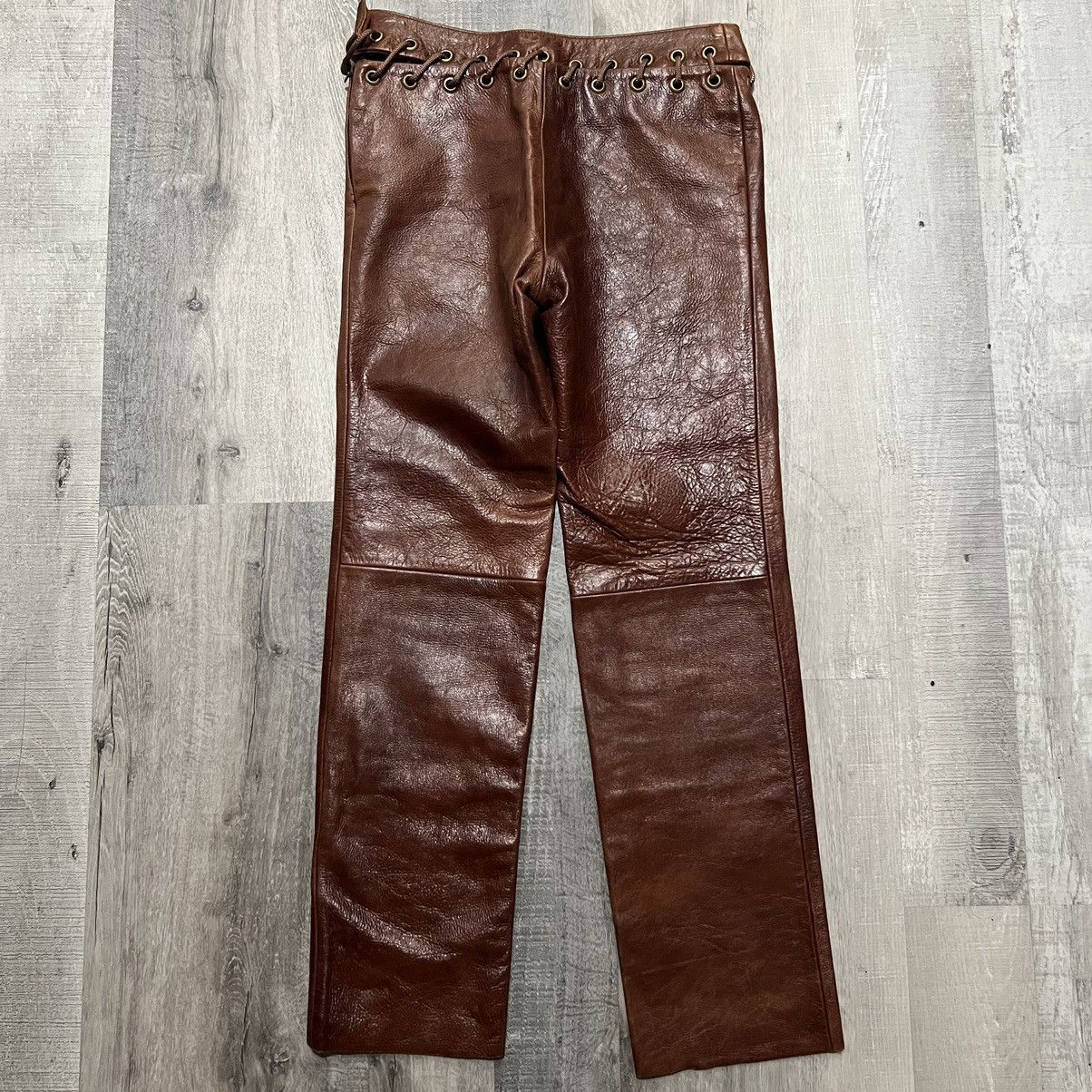 Cynthia Rowley × Vintage VTG Cynthia Rowley Brown Leather Lace Hippie Boho Pants Size 30" / US 8 / IT 44 - 2 Thumbnail