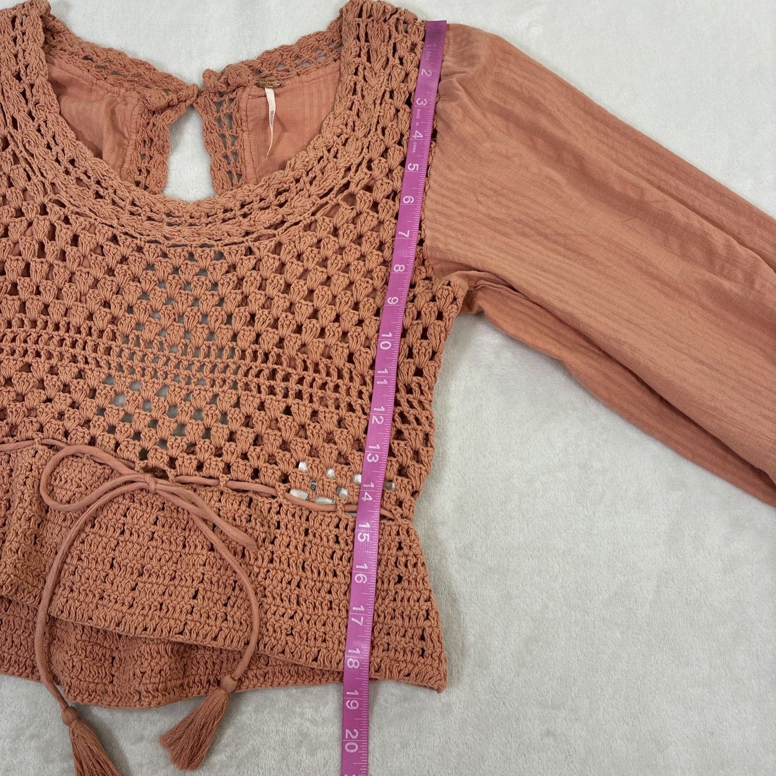 Free People Free People Crocheted Crop Bell Sleeve Boho Top Small Size S / US 4 / IT 40 - 5 Thumbnail