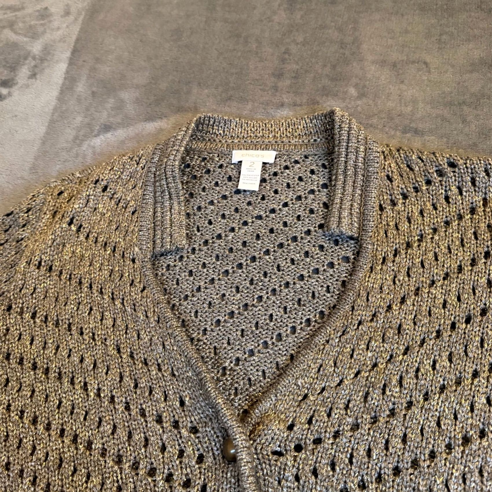 Vintage Chicos Metallic Knit Cardigan Sweater Silver Button Front Women Size 2 Cardigan Open-Knit Lightweight All Seasons Women Mens Girls Size XS / US 0-2 / IT 36-38 - 3 Thumbnail