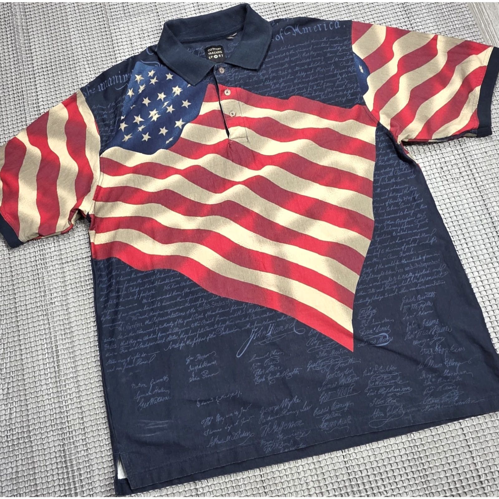 Cotton Traders Cotton Traders Sport Polo Shirt Men L Red White Blue Allover American Patriotic 4th of July Flag Casual Polo Shirt Men L to 4th of July Mens Size US L / EU 52-54 / 3 - 2 Thumbnail