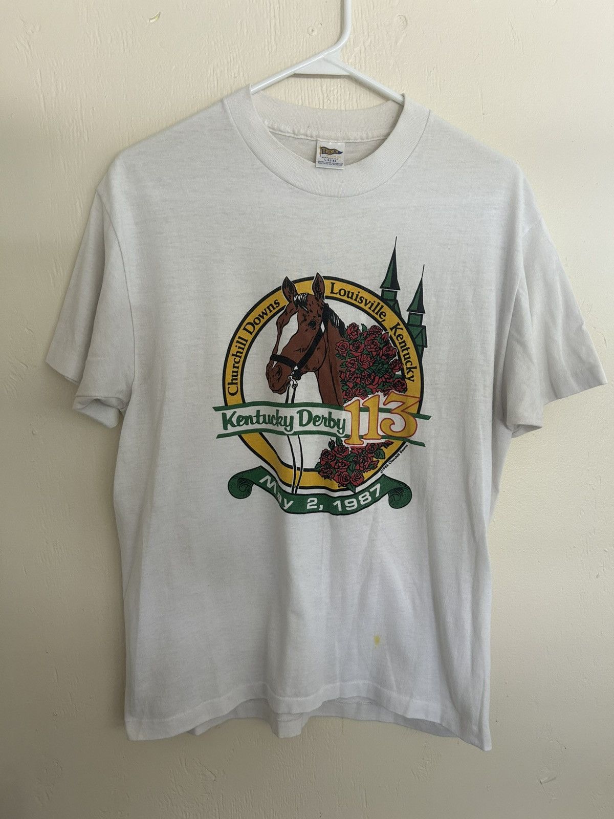 Vintage 1986 Vintage Kentucky Derby 113 Horse Graphic T-shirt Size US L / EU 52-54 / 3 - 2 Thumbnail