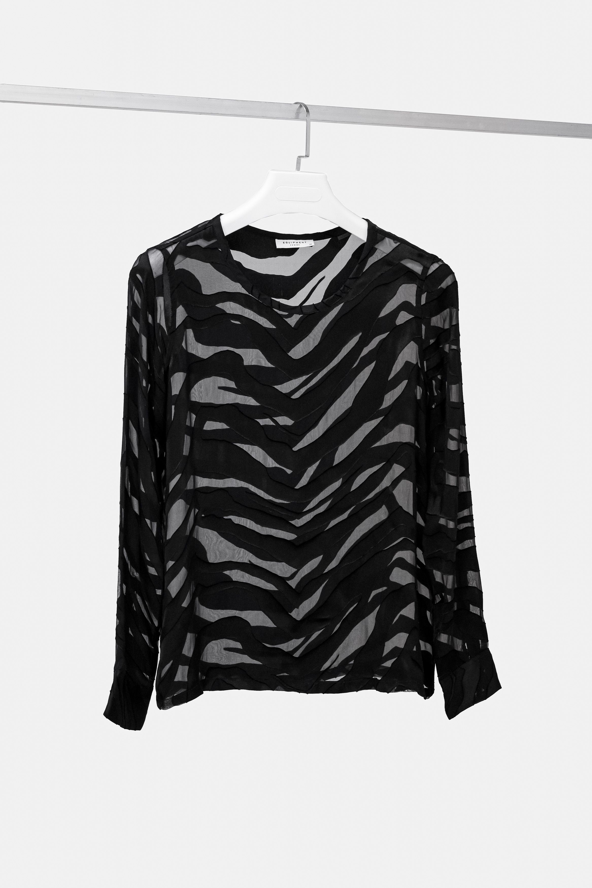 image of Equipment Femme Black Sheer Animal Stripes Blouse, Women's (Size XS)