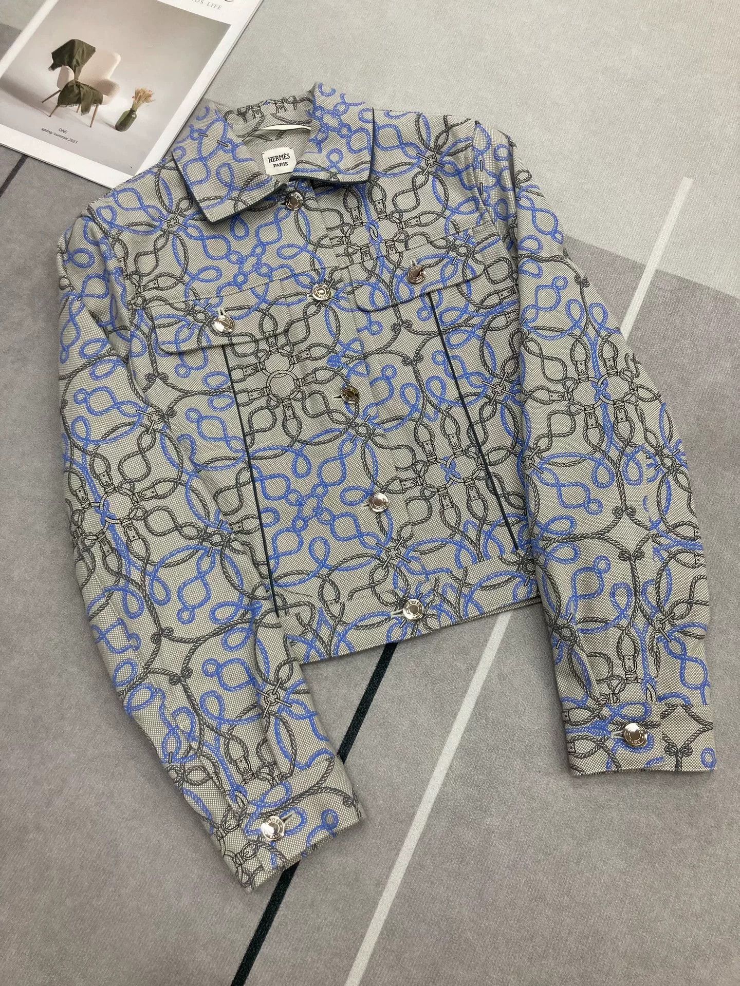 Hermes Hermes Gray Print Denim Jacket Size S / US 4 / IT 40 - 1 Thumbnail