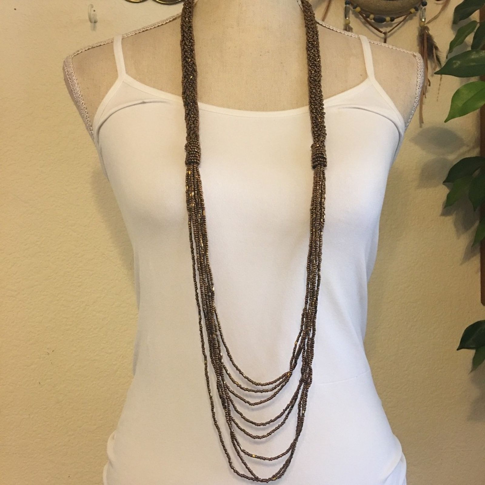 Vintage Copper tone seed bead braided pull on necklace Size ONE SIZE - 2 Thumbnail