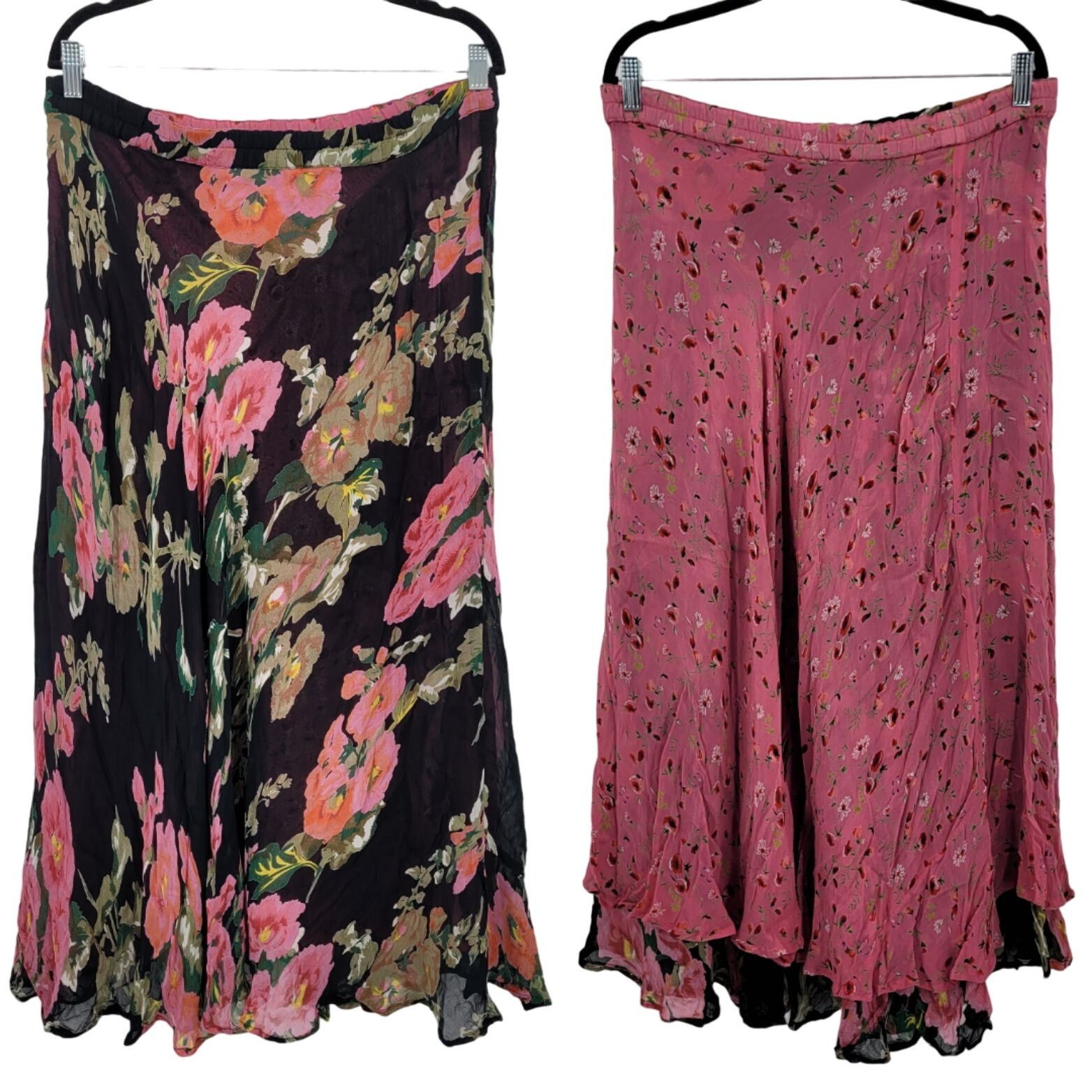 Vintage Vintage Reversible Floral Maxi Skirt M Black Pink Ditzy Size 35" - 1 Thumbnail