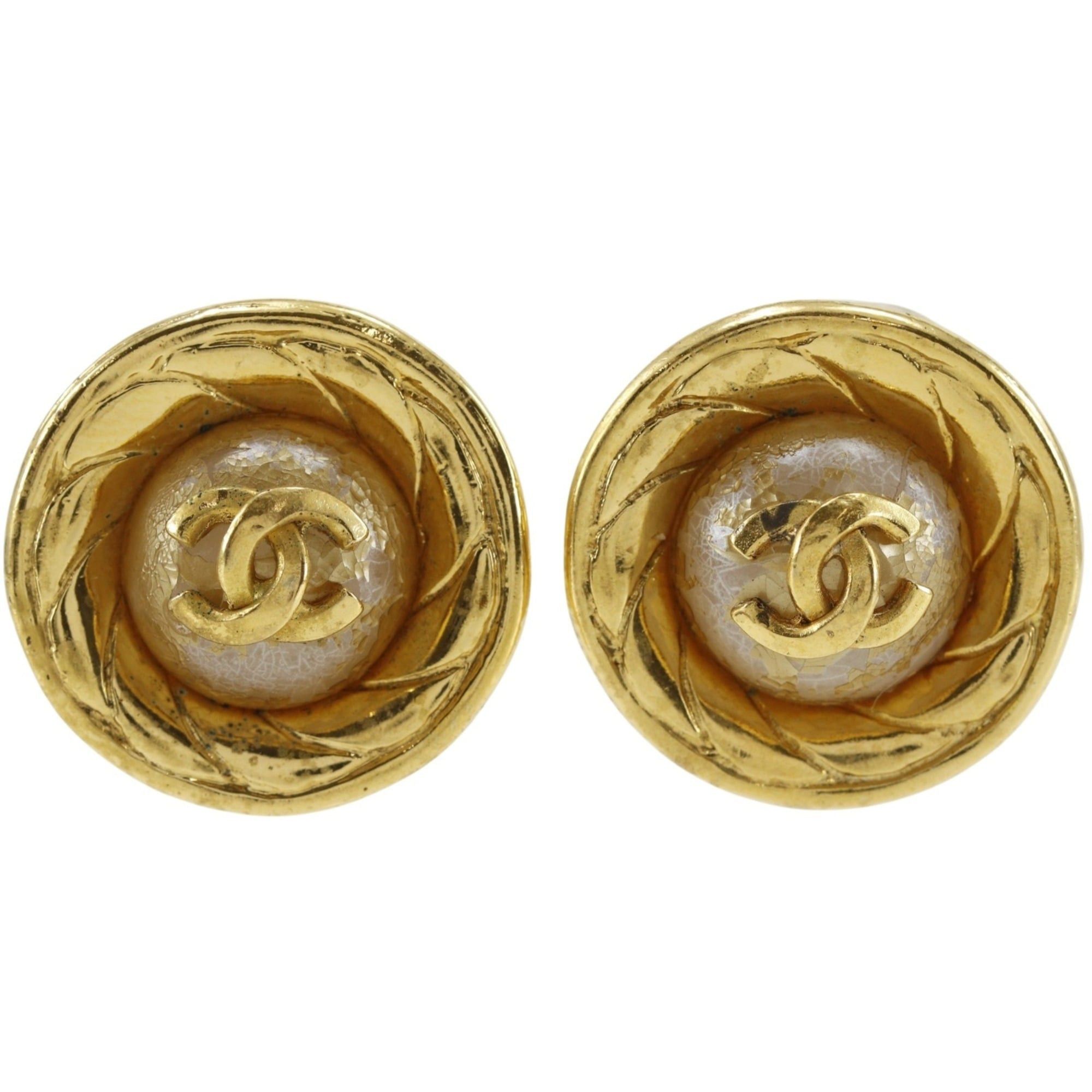 Chanel Chanel Coco Mark Earrings, Vintage, Gold Plated x Faux Pearl, 1996, 96A, Approx. 15.0g, Women's. Size ONE SIZE - 1 Thumbnail