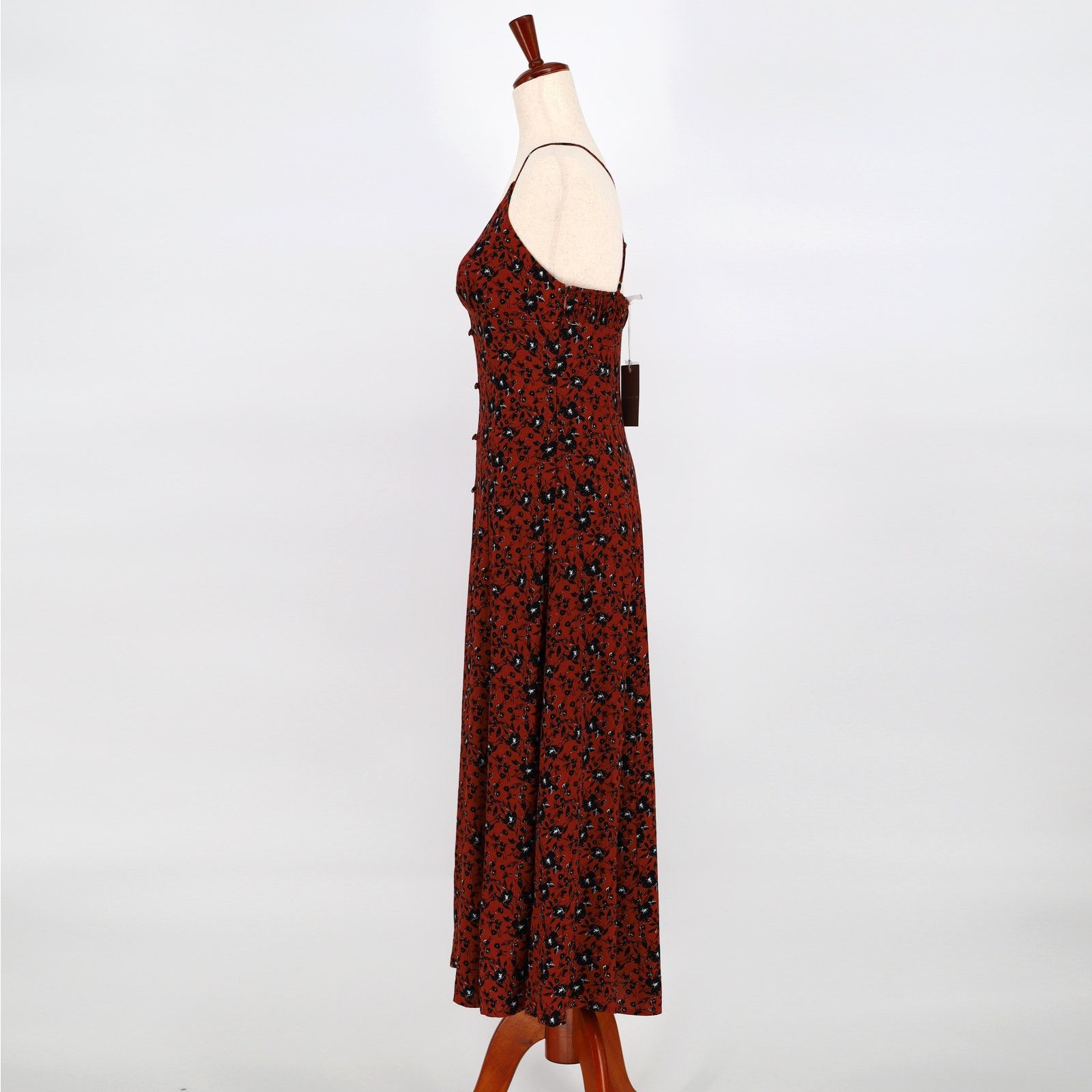 The Unbranded Brand Chelsea28 Women Brown Floral Cami Button Midi Dress Size XS Size XS / US 0-2 / IT 36-38 - 7 Thumbnail