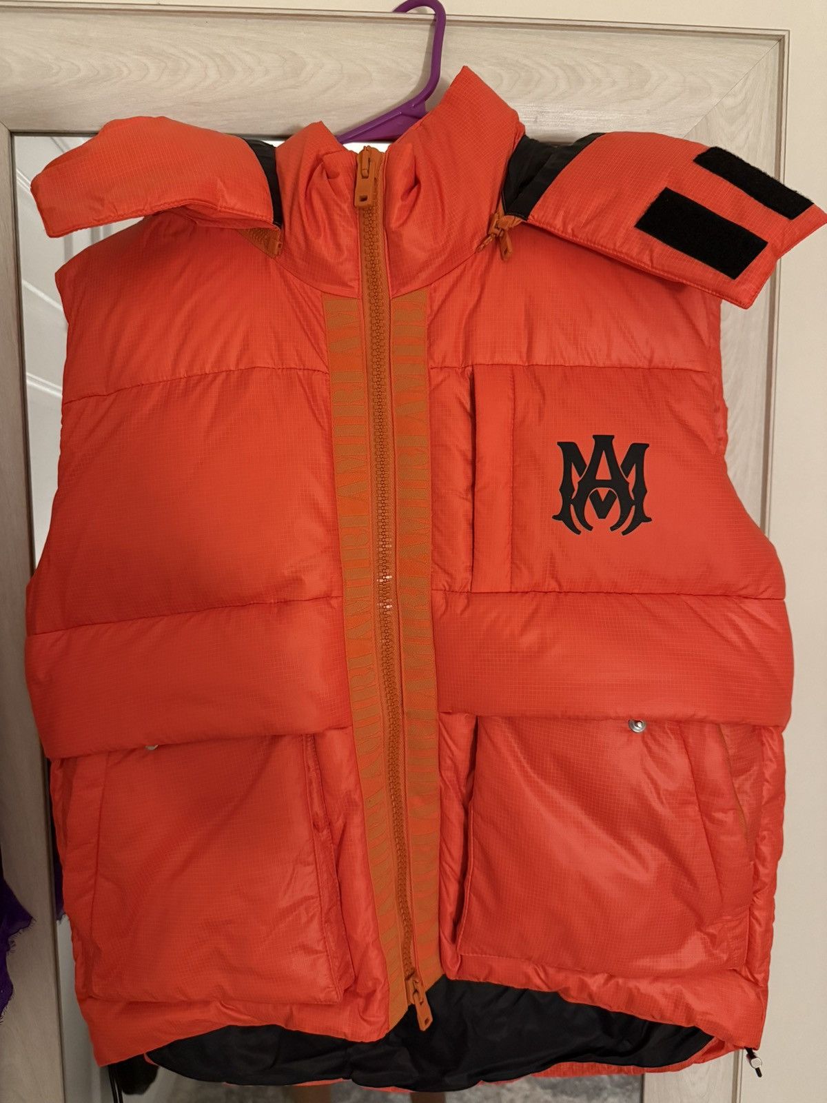 Amiri AMIRI Hooded Down Puffer Vest – Orange Men’s Size Medium. Size US M / EU 48-50 / 2 - 1 Thumbnail