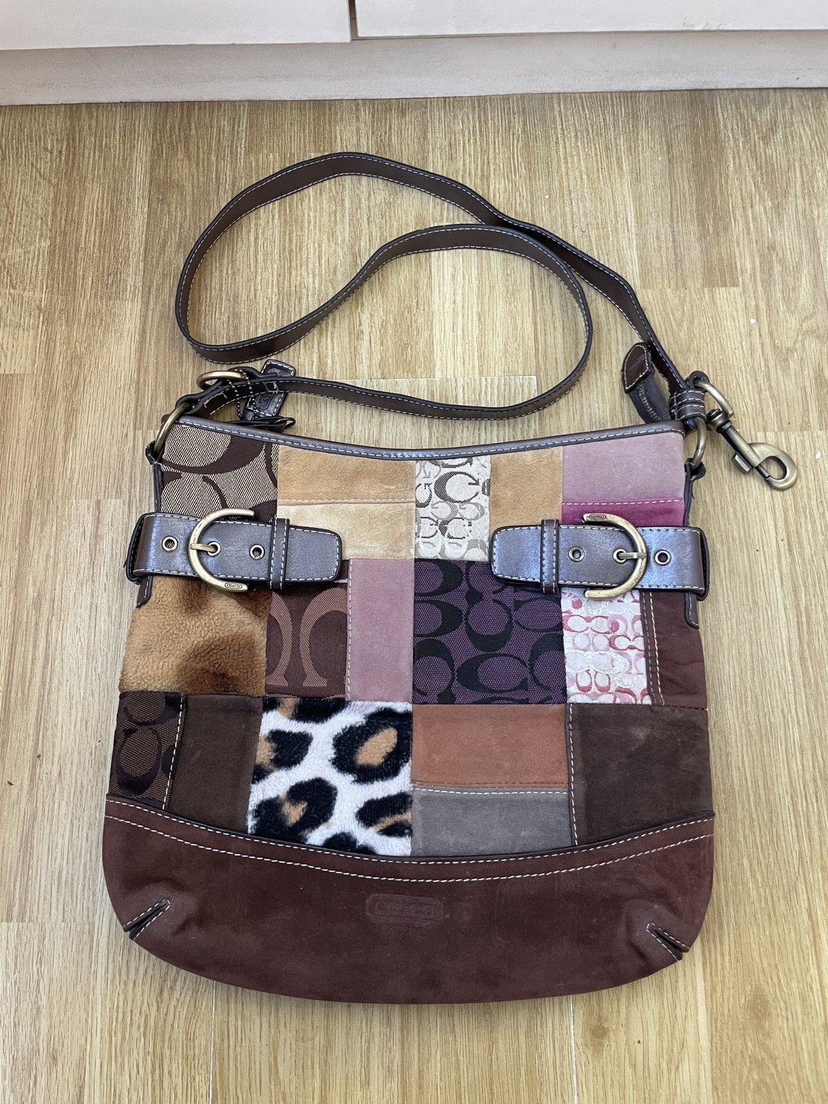 Vintage Coach Patchwork Double-sided Monogram crossbody bag