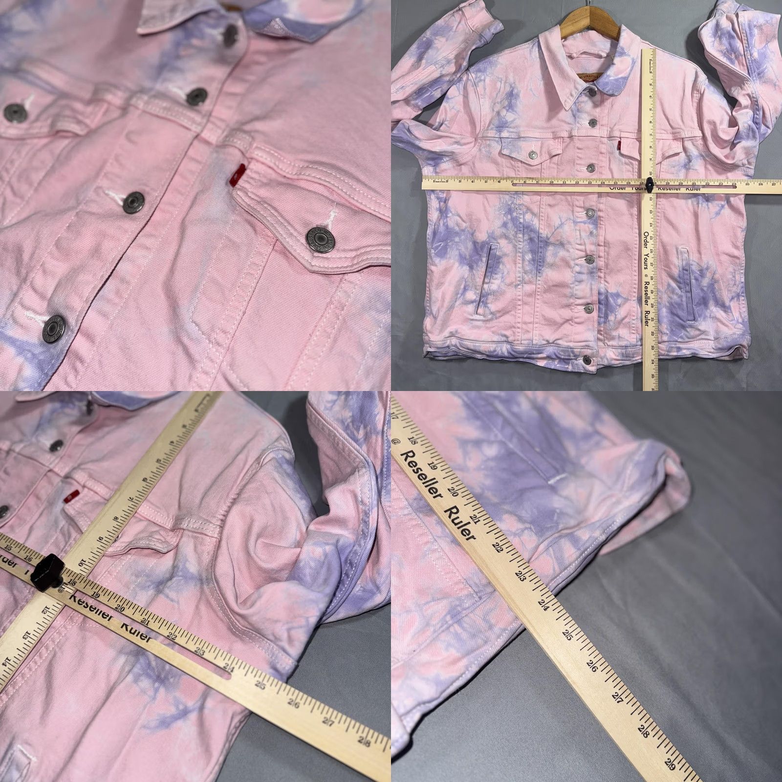 Levi's VINTAGE Levis Denim Jacket Womens 2X Pink Purple Tie Dye Trucker Jean Coat Button Size 40" / US 18 - 8 Thumbnail