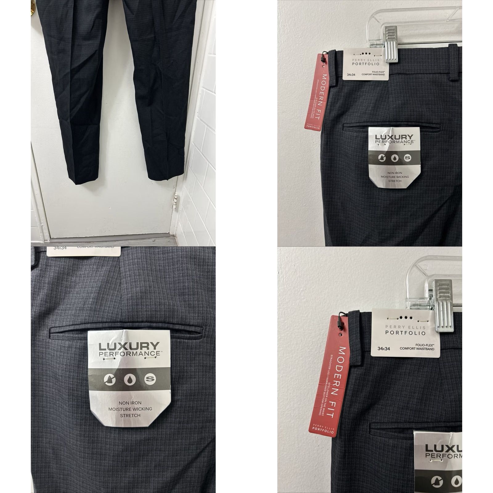 Perry Ellis Perry Ellis Portfolio Pants Mens 34x34 Black Modern Fit Dress Pants Wrinkle Resistant Moisture Wicking Pockets Logo Satin Texture Vintage No 1990s Size US 34 / EU 50 - 8 Thumbnail