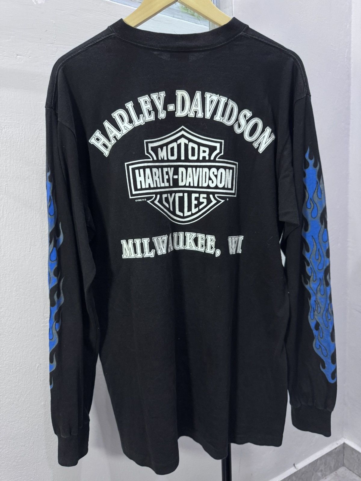 Harley Davidson Rare! Vintage Harley Davidson Blue Flames 1998 Size US L / EU 52-54 / 3 - 4 Thumbnail