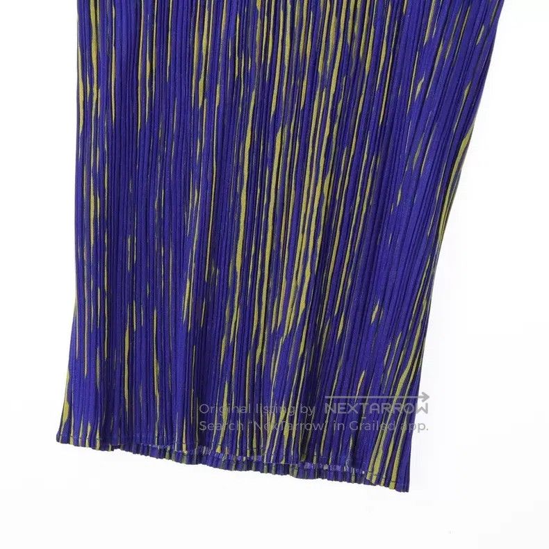 Other Issey Miyake Blue and Yellow Contrast Striped Pleated Pant Size 26" / US 2 / IT 38 - 4 Thumbnail
