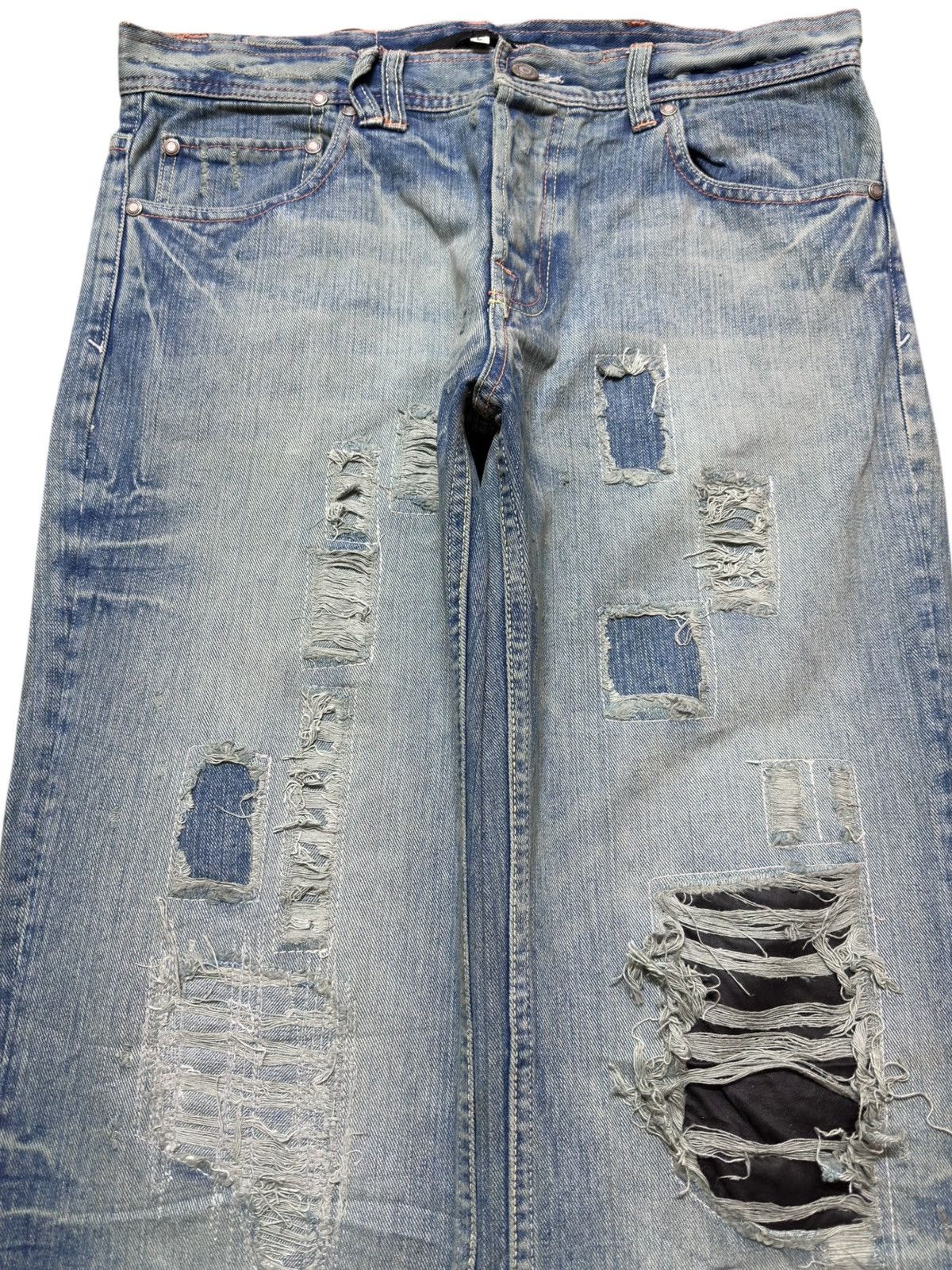 Exhibit66Studios Vintage Exhibisionist Baggy Grunge Ripped Distressed Denim Size US 33 - 2 Thumbnail