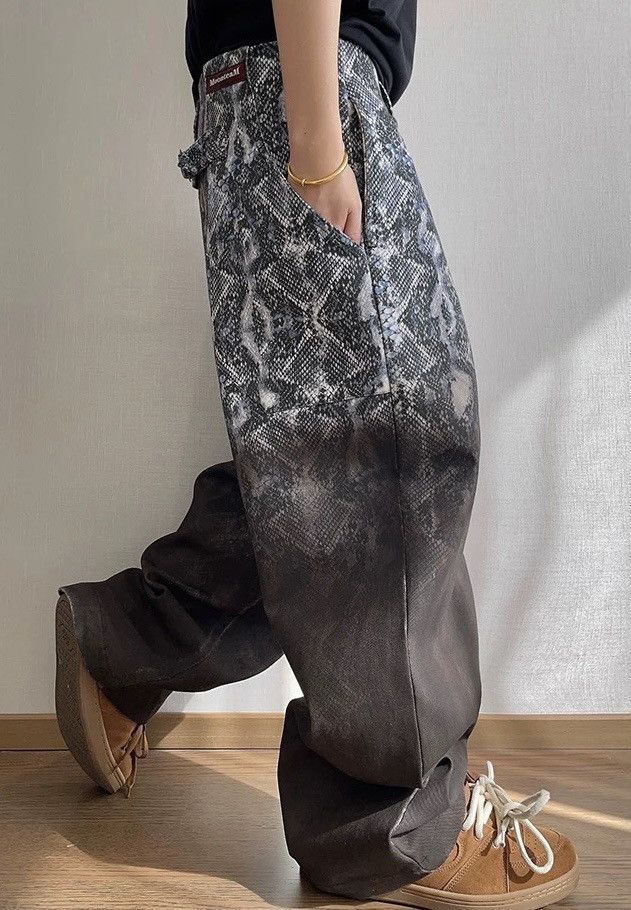 Japanese Brand × Vintage Avant garde punk snake print gradient effect baggy pants Size US 32 / EU 48 - 3 Thumbnail