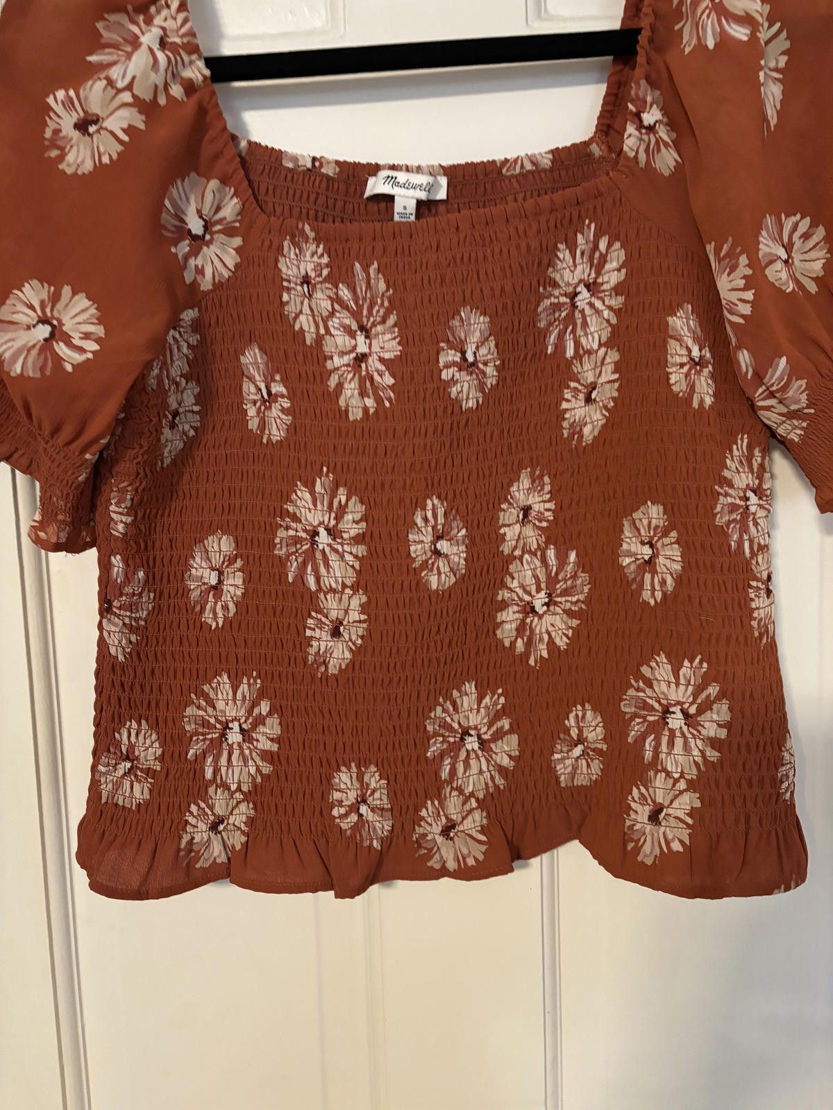 Madewell Madewell Rust Floral Smocked Puff Sleeve Top Size S Size S / US 4 / IT 40 - 4 Thumbnail