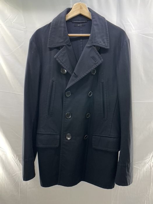 Tom Ford TOM FORD Cotton Silk Slim Navy Double Breasted Peacoat | Grailed