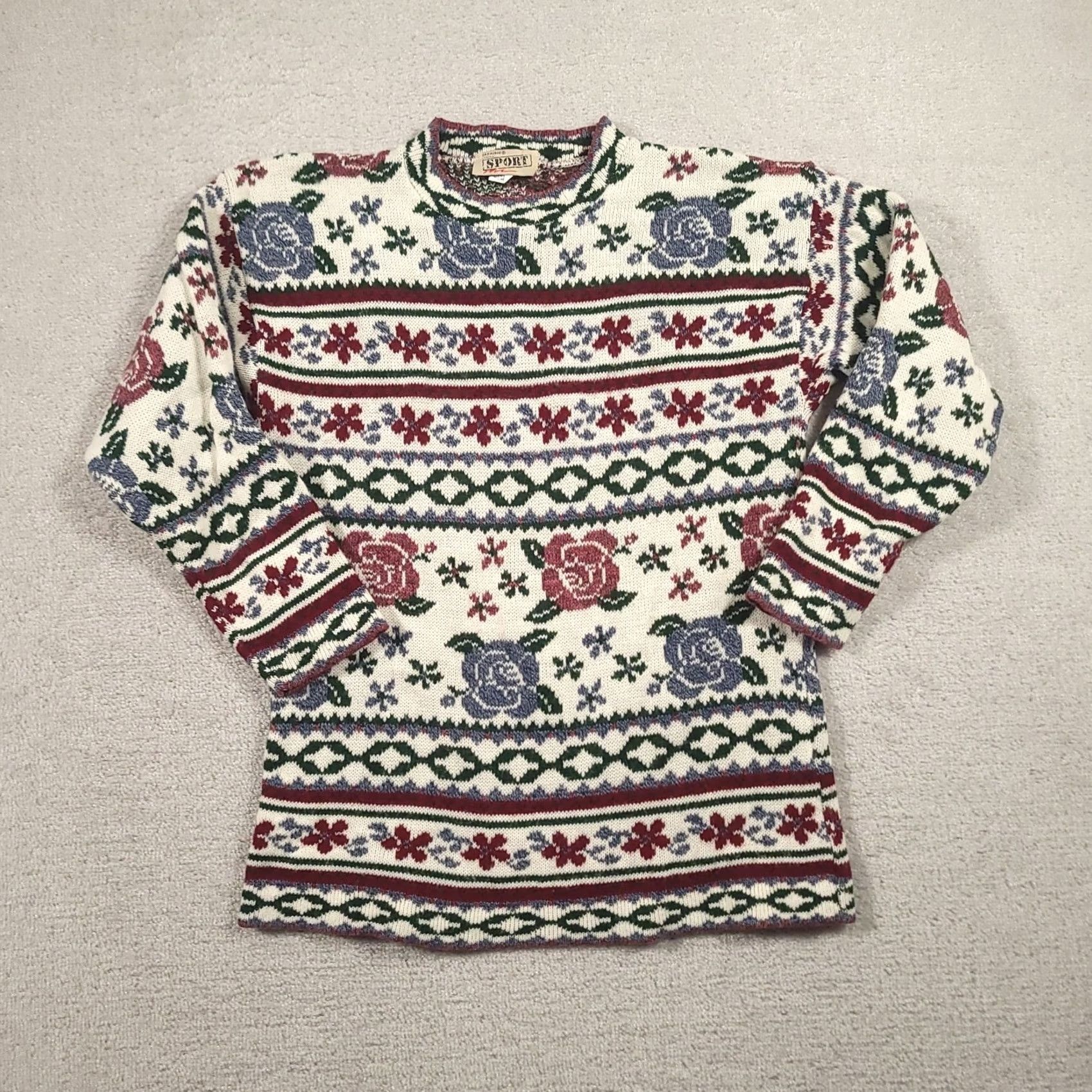 Vintage VINTAGE Carriage Court Floral Sweater Women Medium Knit Pullover Cottagecore 80s Crew Neck Long Sleeve All Seasons White Regular Womens Size M / US 6-8 / IT 42-44 - 2 Thumbnail
