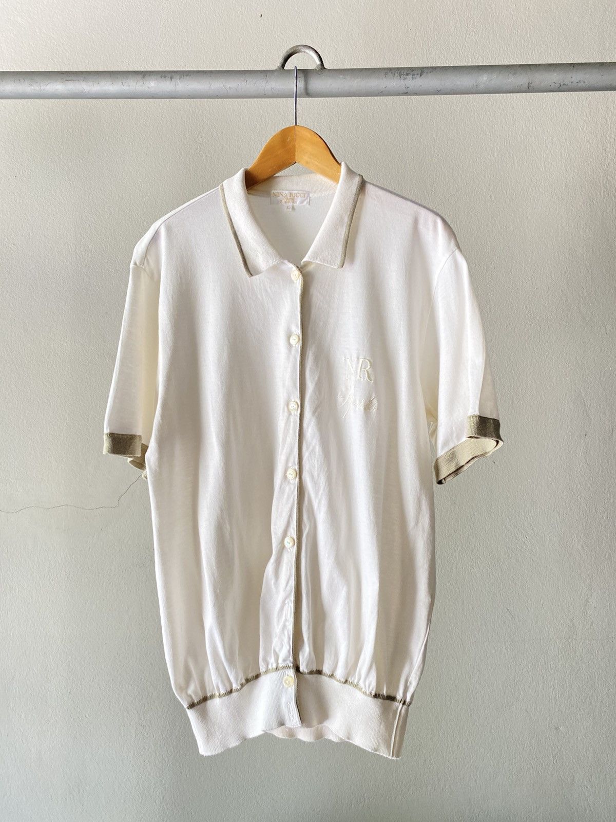Nina Ricci NINA RICCI Sports PARIS Vintage White Knit Top Size L / US 10 / IT 46 - 1 Thumbnail