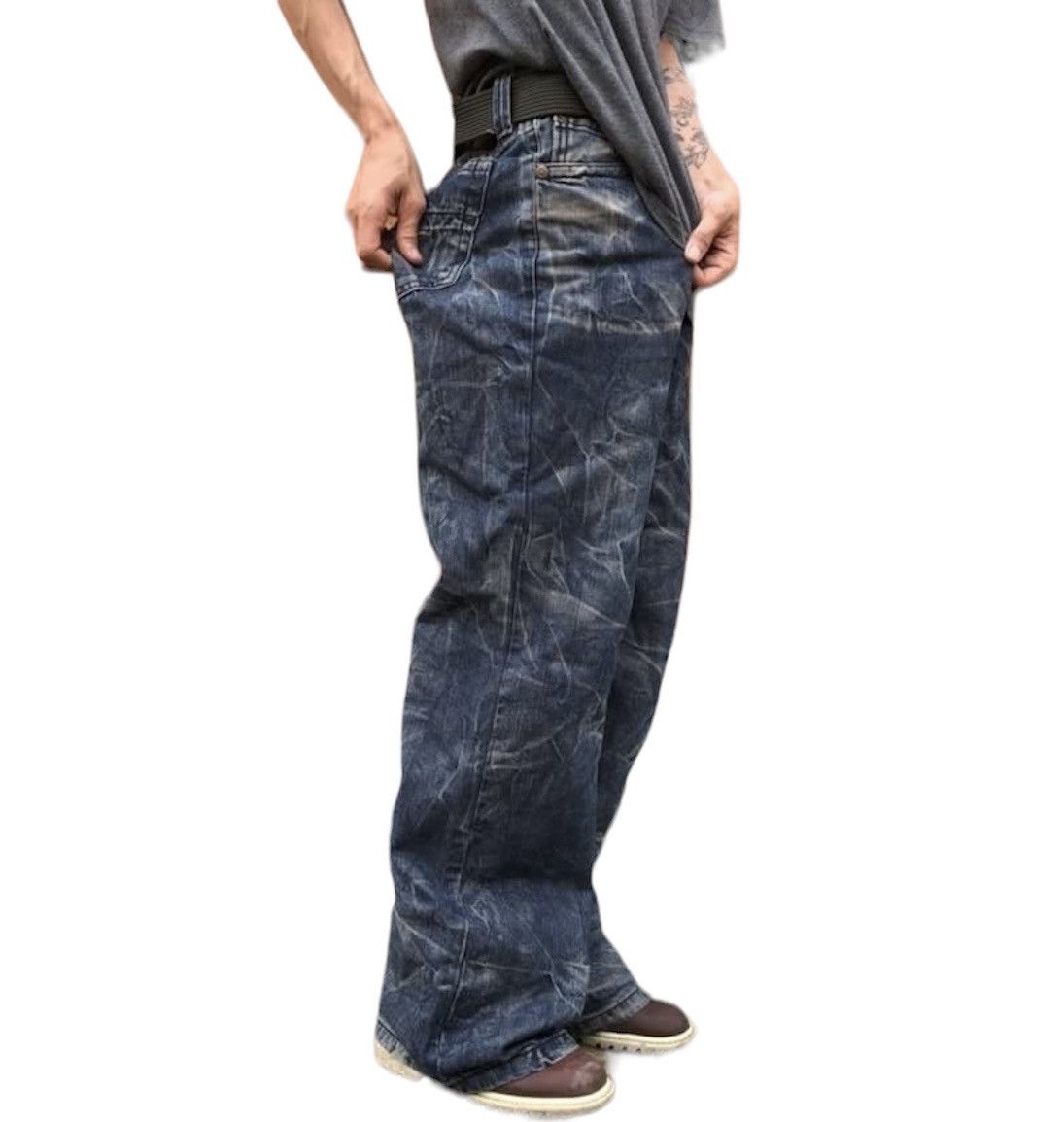 Isaac Sellam Experience A hwan Blue buckleback Wide Jeans Size US 33 - 6 Thumbnail