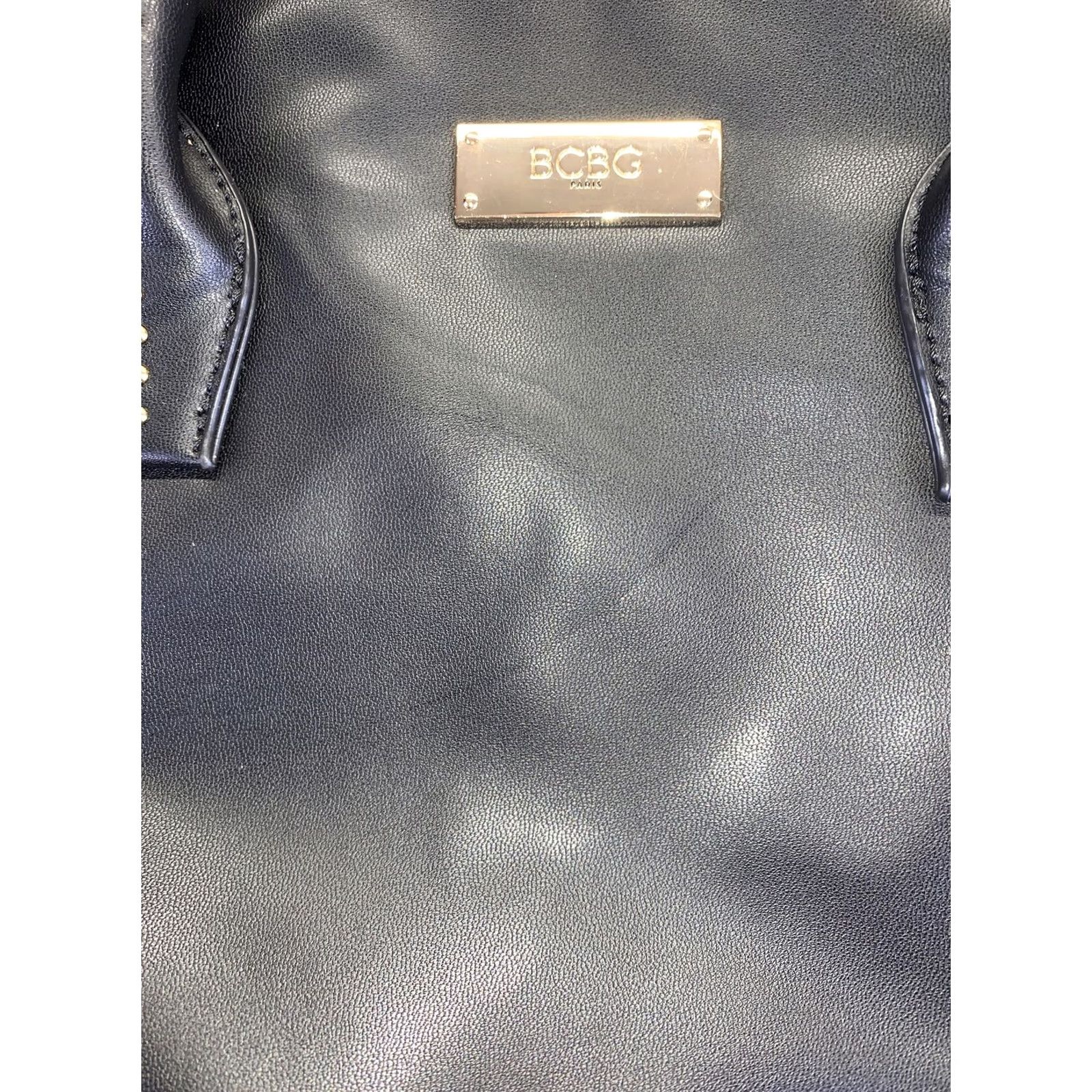 Bcbgmaxazria BCBGMAXAZRIA Satchel/Top Handle Bag Womens Purse Black Faux Leather Gold Studded Double Handles Medium Size ONE SIZE - 5 Thumbnail