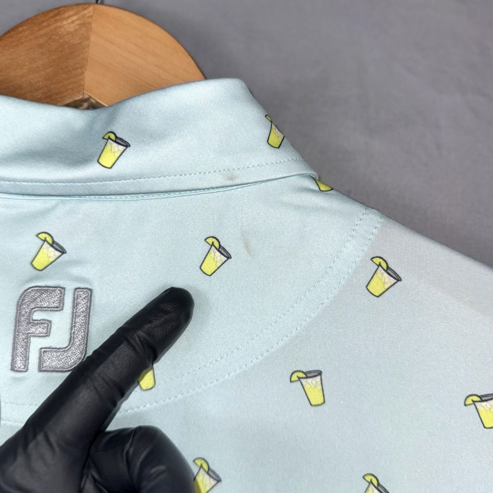 Footjoy FootJoy Polo Shirt Mens Large Blue Lemonade Drink Print Golf Performance Stretch Size US L / EU 52-54 / 3 - 7 Thumbnail