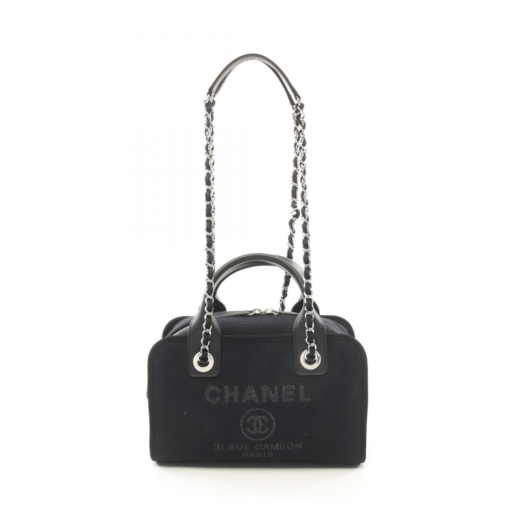 Chanel Chanel Deauville Canvas Leather 2Way Shoulder Bag Canvas Shoulder Bag A92749 in Black, Women's