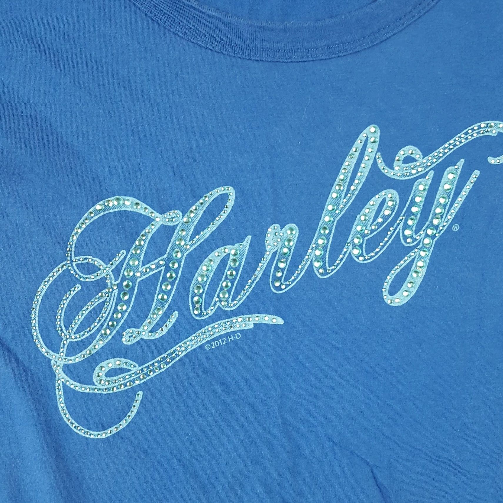 Harley Davidson VINTAGE Harley-Davidson Rhinestone Motorcycles Women's T-Shirt L Blue Casual Short Sleeve 90s Biker Retro Size L / US 10 / IT 46 - 3 Thumbnail