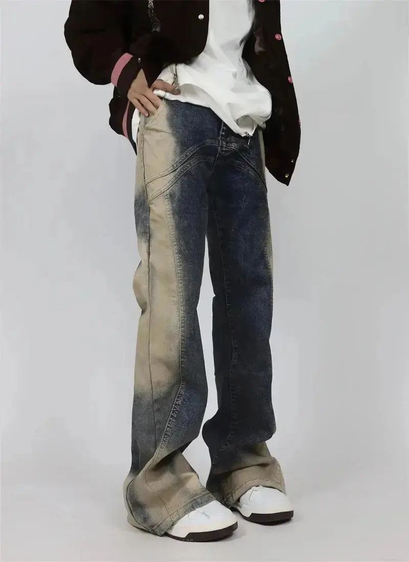 Japanese Brand Men Washable Tie Dyed Flared Baggy Jeans Size US 32 / EU 48 - 3 Thumbnail