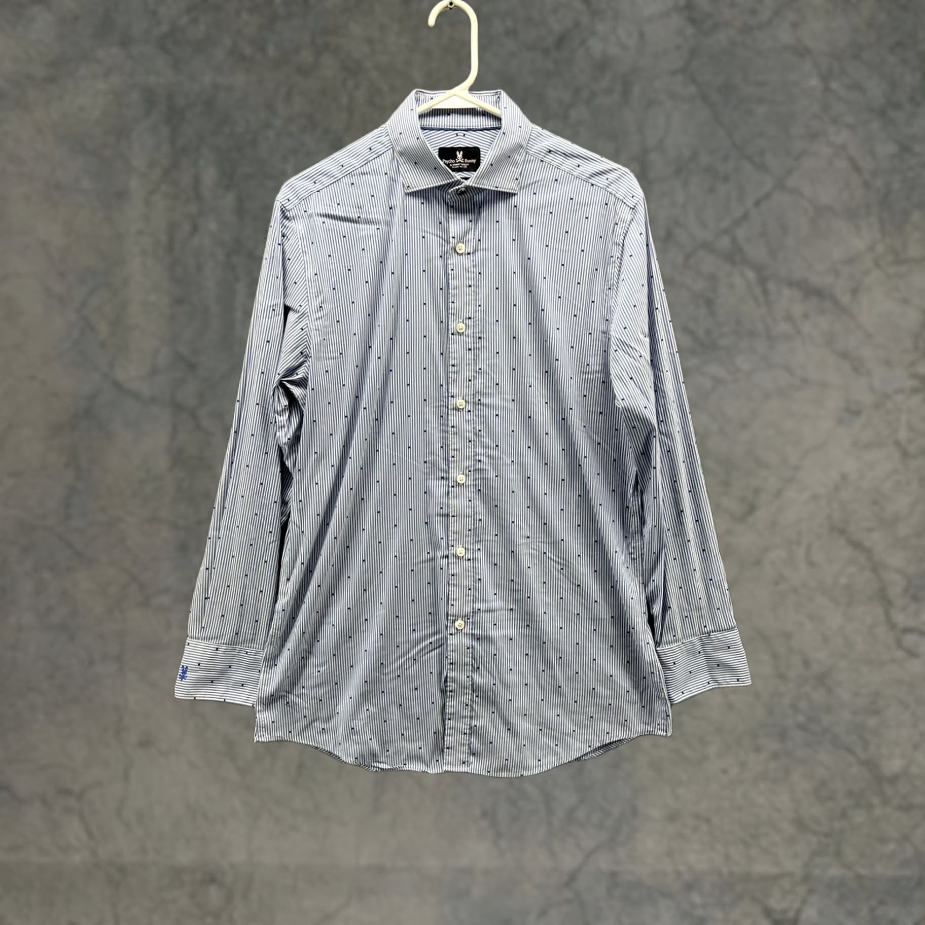 Psycho Bunny Psycho Bunny Dress Shirt Mens 15.5 32/33 Blue Stripe Slim Non-Iron Long Sleeve Shirt Size 42R - 1 Thumbnail