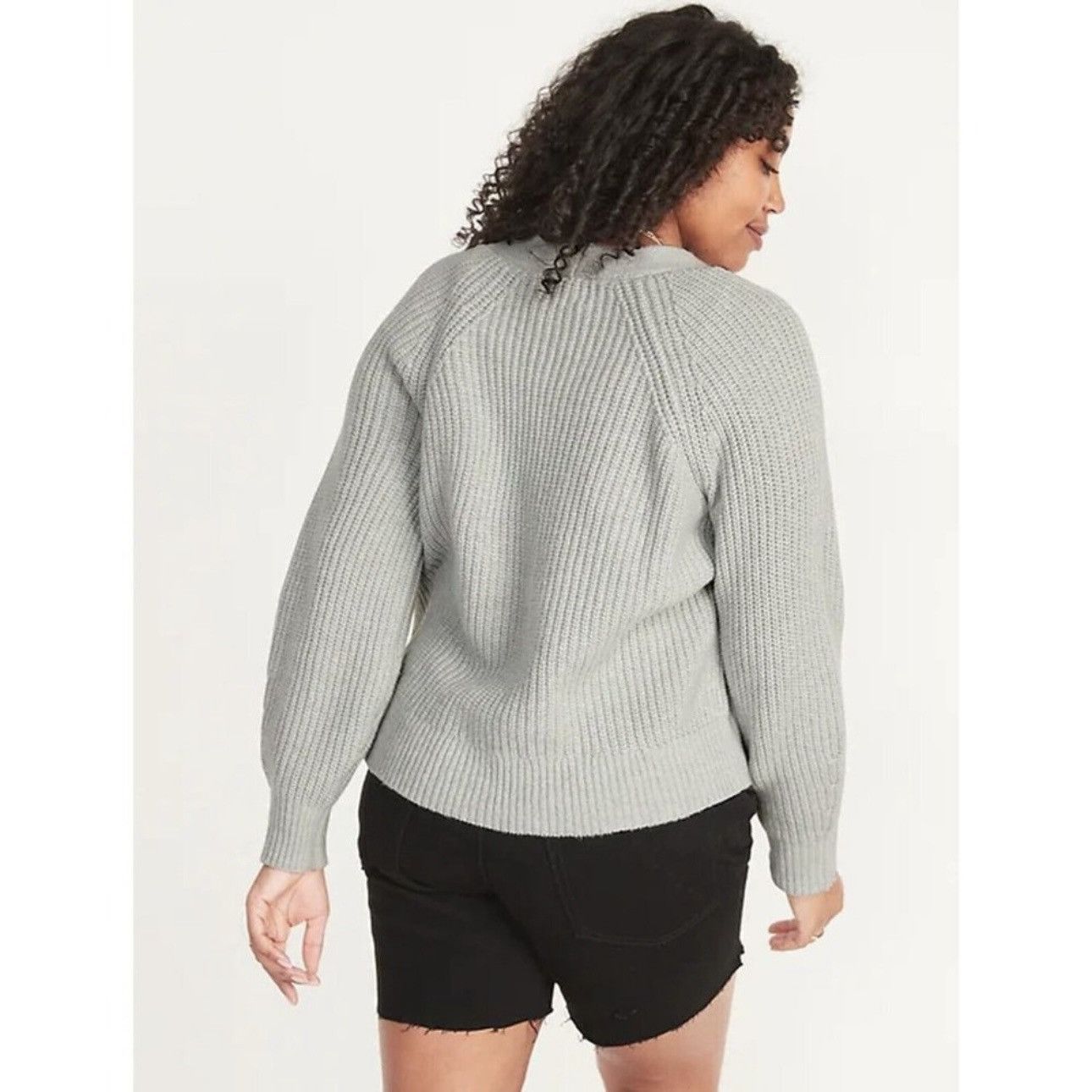 Old Navy OLD NAVY Light Grey Shaker-Stitch Cardigan Sweater Size M / US 6-8 / IT 42-44 - 3 Thumbnail