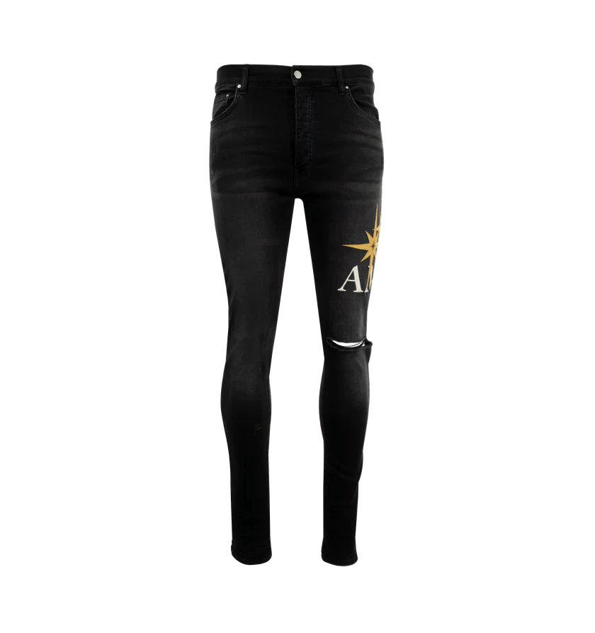 Amiri o1h1sh10525 Starburst Applique Skinny Jeans in Black Size US 30 / EU 46 - 1 Thumbnail