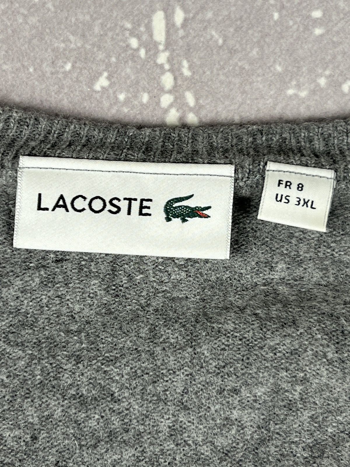 Lacoste Lacoste Wool V-Neck Sweater Pullover Mens L-XL Gray Size US L / EU 52-54 / 3 - 5 Thumbnail