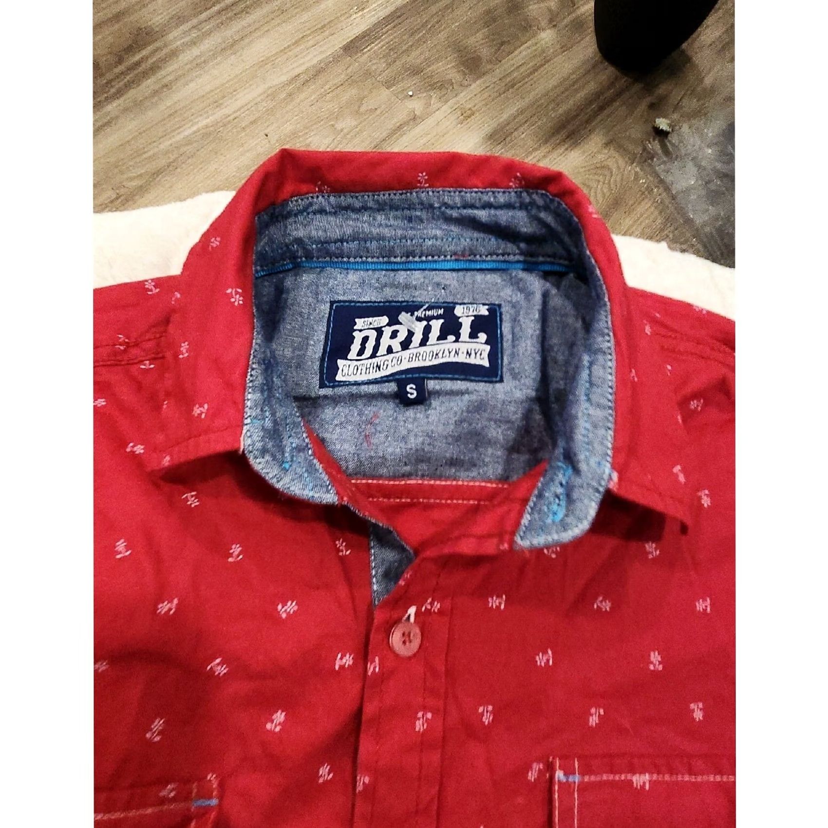CO Drill Clothing Co Brooklyn NY Short Sleeve Button Shirt Red Anchor Print Small Size US S / EU 44-46 / 1 - 3 Thumbnail
