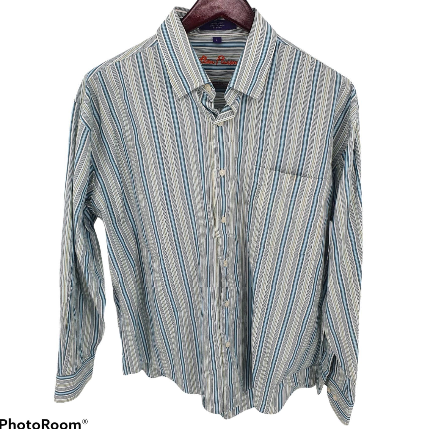 Vintage Alan Flusser Shirt Mens Large Button Up Long Sleeve Striped Pocket Size US L / EU 52-54 / 3 - 2 Thumbnail