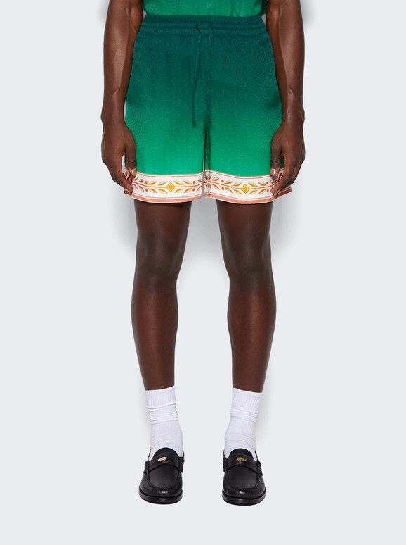 Casablanca o1mle0326 Drawstring Silk Shorts Unity Is Power in Green Size US 34 / EU 50 - 3 Thumbnail