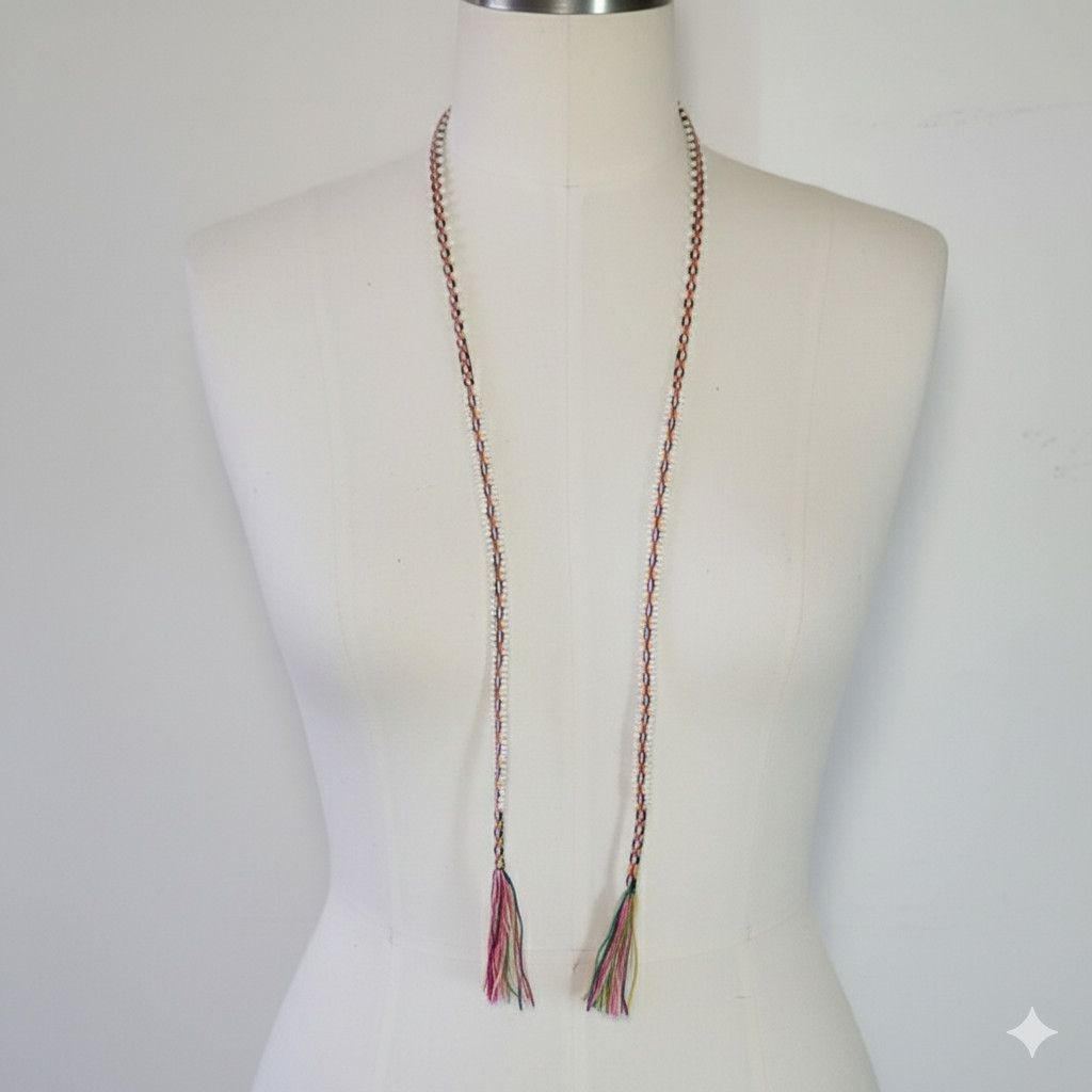 Handmade Lariat 40" Necklace Bracelet Rainbow Woven White Beaded Size ONE SIZE - 4 Thumbnail