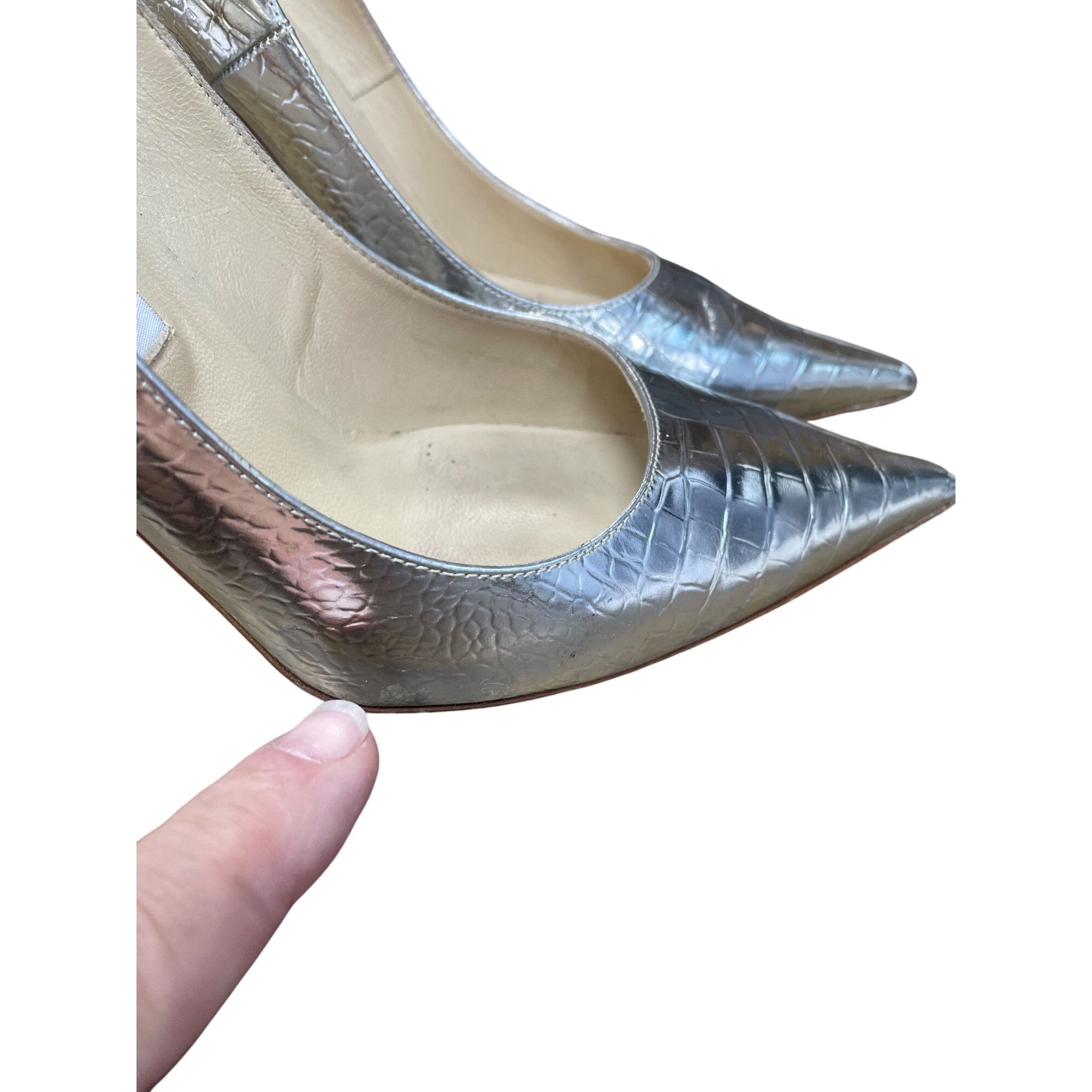 Jimmy Choo Jimmy Choo London womans silver croc pattern stilleto 4.5" h Size US 9.5 / IT 39.5 - 16 Thumbnail