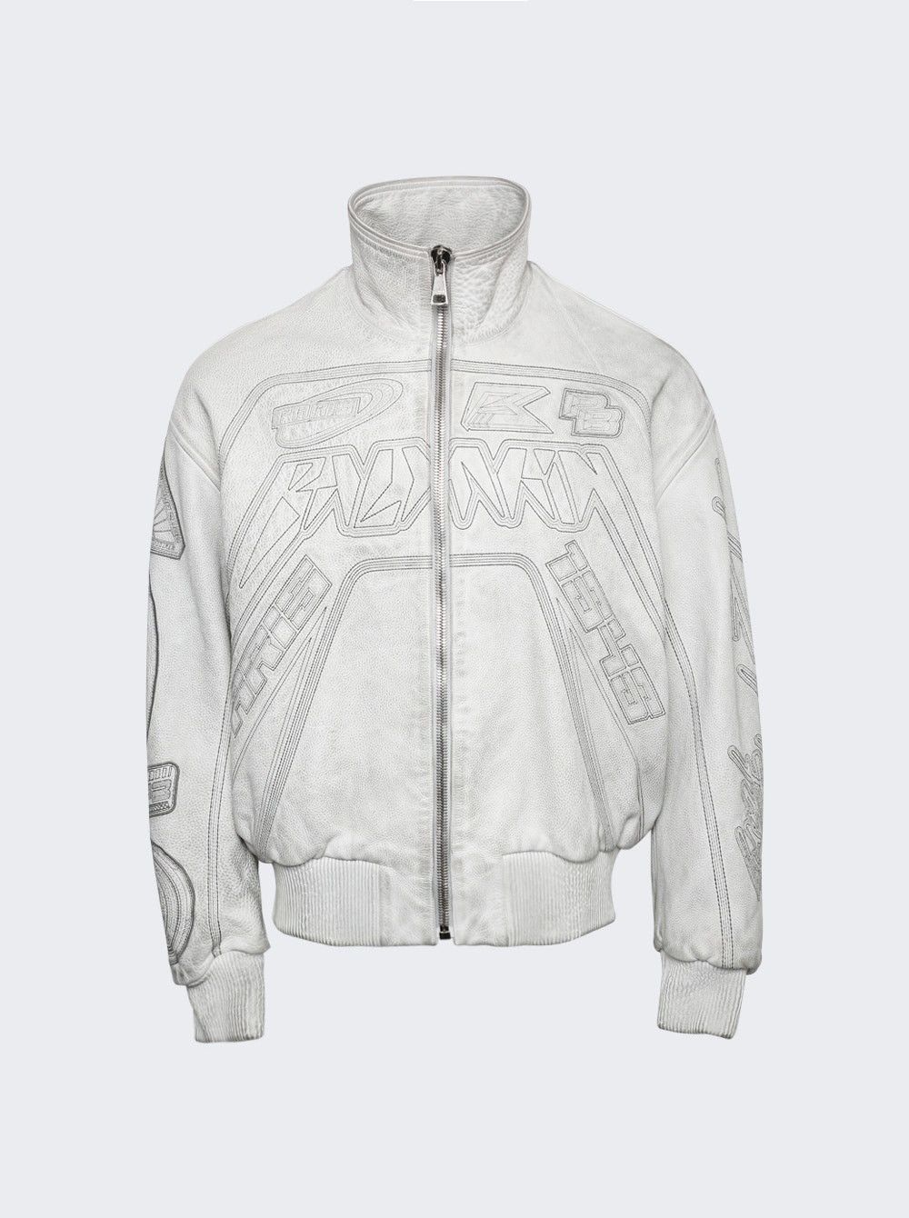 image of Balenciaga x Balmain Moto Calfskin Leather Bomber Jacket White, Men's (Size Medium)